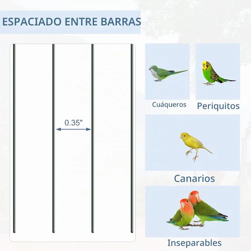 Vista 3 de Jaula para pájaros Pawhut, 51, Negro Jaula de loro, pajarero para pájaros, cesta de almacenamiento, accesorios