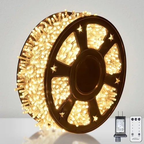 Vista 11 de LIGHTSHARE Guirnalda de luces de estrella de 750 LED de 245 pies, color blanco cálido, 8 modos de 30 V enchufables con control remoto para el hogar
