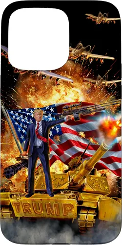 Vista 31 de iPhone 16 Presidente Donald Trump monta una funda dorada
