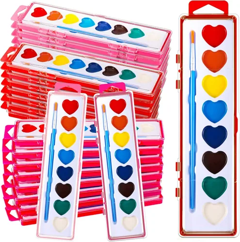 Vista 7 de Yeaqee Juego de 12 pinturas de acuarela de 8 colores lavables con pincel, recuerdos de fiesta, arte acuarela para adultos, regalos de fiesta del día