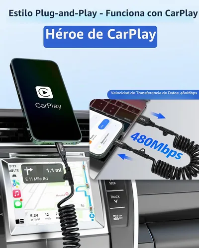 Vista 5 de AGVEE Cable USB-A a USB-C en espiral de 3 pies [certificado USB-IF] Carplay Negro
