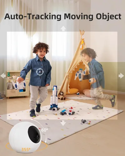 Vista 3 de Noorio Cámara de seguridad para interiores, 2K y 4K Pan-Tilt 360° View WiFi Cámaras para monitor de bebé, cámara de detección de movimiento