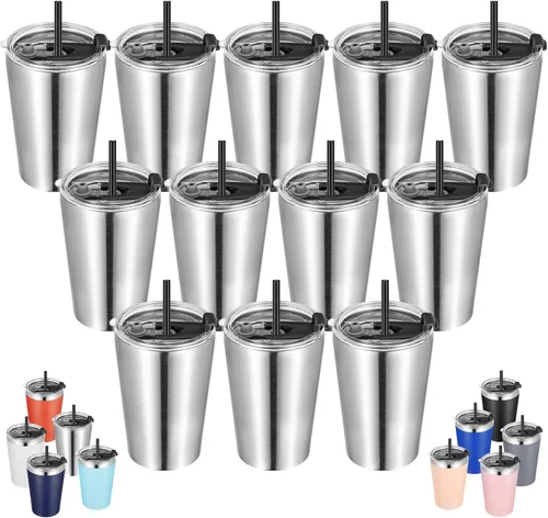 Vista 19 de VEGOND - Vaso térmico de acero inoxidable de 12 onzas con aislamiento al vacío de doble pared, vaso para viaje con tapa y pajita reutilizable Negro