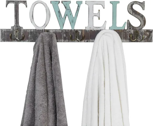 Vista 8 de MyGift Toallero para baño, soporte para toallas de baño montado en la pared con 5 ganchos dobles, colgador de toalla de mano de lavandería de Negro