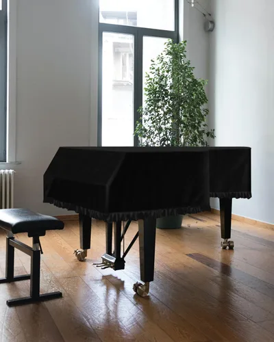 Vista 7 de TINDTOP Funda para piano de cola, de terciopelo, a prueba de polvo para piano bebé, lavable, suave, con bordes decorativos, triangular, funda