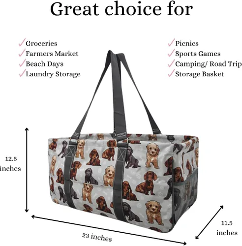 Vista 493 de NGIL Bolsa de comestibles reutilizable extra grande plegable de gran tamaño para comestibles, almacenamiento, picnic, playa, Estampado