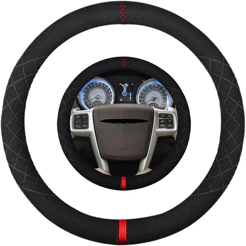Vista 32 de Funda de volante de gamuza de 14 pulgadas, compatible con Tesla Model 3 Model Y, funda de volante deportiva de cuero gamuza antideslizante