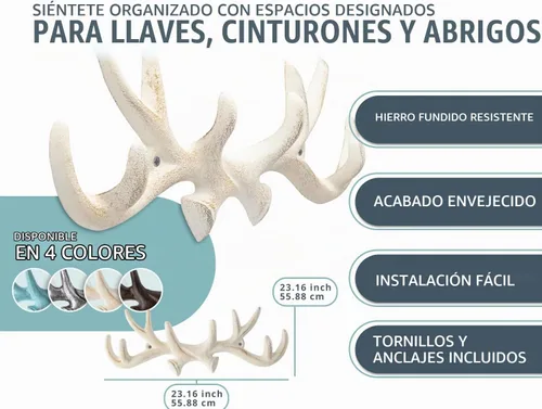 Vista 2 de Comfify ganchos de pared decorativos con cornamenta de ciervo para pared - Para sacos, sombreros, llaves y más - Acabado rústico - Incluye tornillos