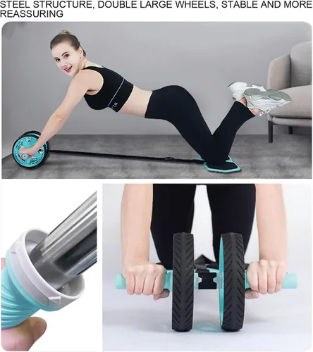 Vista 8 de Double-Wheel Ab Roller for Core Training – Rebound Design with Adjustable Elastic Band, Silent Non-Slip Wheels, Detachable Build, Knee Pad & Bands