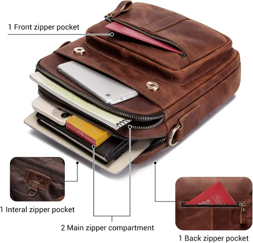 Vista 3 de gzcz Bolso bandolera de cuero para hombre, bolso de mensajero para hombres y mujeres, viajes al aire libre y negocios