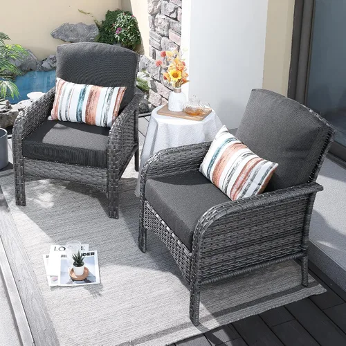 Vista 44 de ovios - Juego de muebles de patio de 2 piezas, sofá de mimbre para exteriores con sillas, silla de ratán con respaldo alto con cómodos cojines