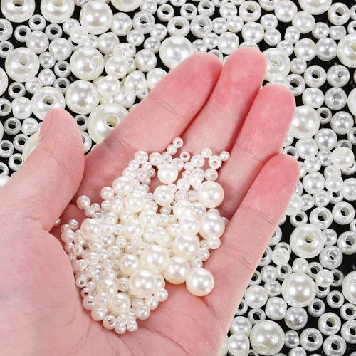 Vista 9 de Cuentas de latón chapadas en oro, cuentas de perlas para manualidades, perlas redondas blancas, cuentas espaciadoras sueltas, cuentas de metal