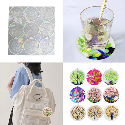 Vista 2 de LIANXUE Molde de silicona con patrón de árbol de vida, molde de resina holográfica, llavero de bricolaje, adorno de joyería, herramienta colgante