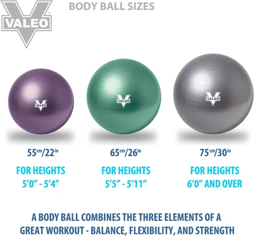 Vista 4 de Valeo Pelota corporal de ejercicio – Grado profesional anti-estallido, pelota de equilibrio para pilates, yoga, entrenamiento de estabilidad