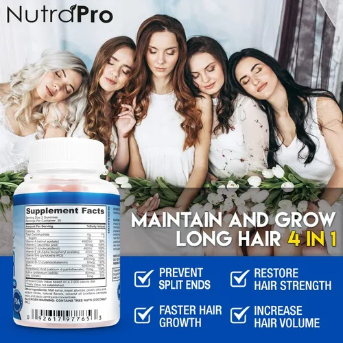 Vista 2 de NutraPro Gomitas de cabello largo – Suplemento anti-pérdida de cabello para un crecimiento más rápido del cabello débil y adelgazante – Crece