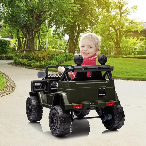 Vista 7 de Auto de paseo de 12 V para niños, camión Toyota con licencia, automóvil eléctrico para niños con control remoto, música, luces LED, sistema