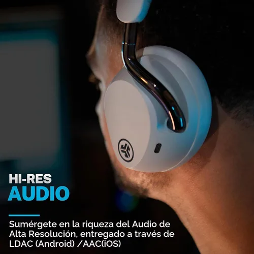 Vista 4 de JLab Epic Lux Lab Edition Auriculares inalámbricos con cancelación de ruido, color blanco Blanco nube