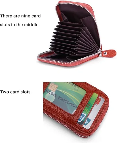 Vista 4 de ihreesy Portatarjetas de crédito, de piel vacuna, tarjetero protector para tarjetas de crédito, 9 ranuras para tarjetas, con cremallera