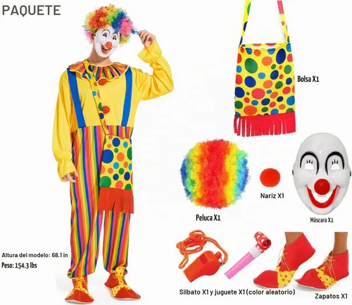 Vista 7 de Conjunto de disfraz de payaso para adulto, 8 piezas de traje de fiesta