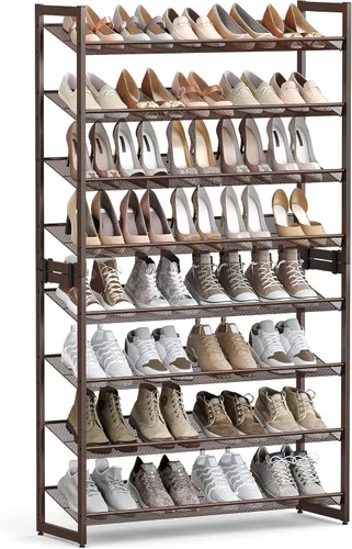Vista 13 de SONGMICS ULMR03A organizador de zapatos con 3 estantes de metal apilables en dos posiciones (plano e inclinado) para armario, habitación o entrada