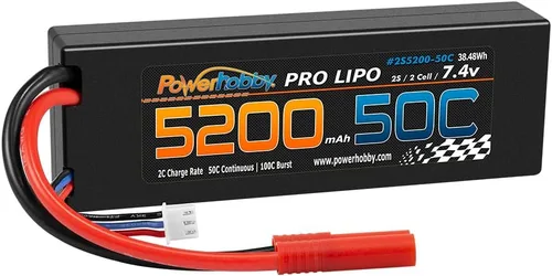 Vista 4 de Powerhobby 2S 7.4V 5200mah 50C Lipo Batería con REDCAT 0.157 in Plug