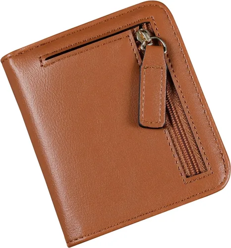 Vista 14 de Cartera pequeña para mujer, con bloqueo RFID, de cuero, plegable, compacta, tarjetero para mujer, con cremallera, bolsillo para monedas, ventana