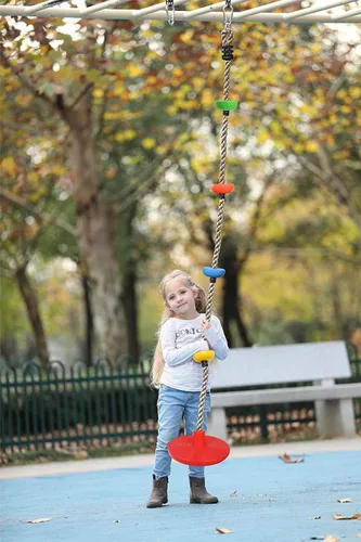 Vista 6 de Cuerda de escalada de árbol y asiento de columpio de disco para niños, accesorios para patio trasero al aire libre