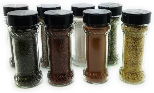 Vista 3 de Nakpunar 12 frascos de vidrio para especias de 6 onzas líquidas con tapas negras, fabricados en Israel