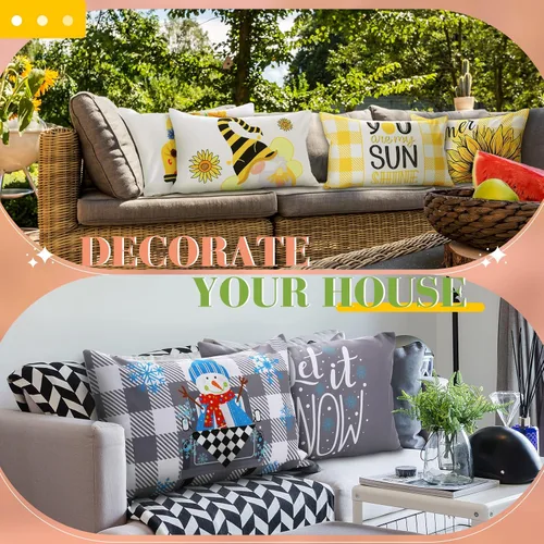 Vista 7 de Tatuo Juego de 16 fundas de almohada navideñas de 12 x 20 pulgadas, fundas de almohada de temporada de verano, diseño de gnomo de flores, fundas
