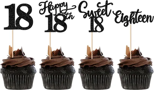 Vista 24 de Rsstarxi Paquete de 24 adornos con purpurina para cupcakes de 30 cumpleaños, treinta y 30 fabulosas selecciones de cupcakes, decoraciones para feliz