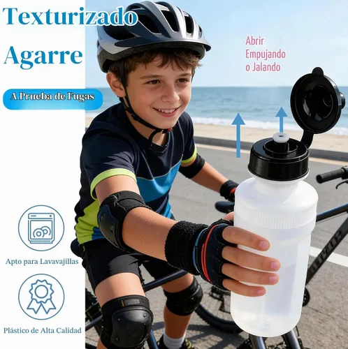 Vista 4 de SOUJOY Paquete de 10 botellas de agua deportivas, botella de plástico de 21 onzas con tapa de empujar/tirar fácil de abrir, botella de agua