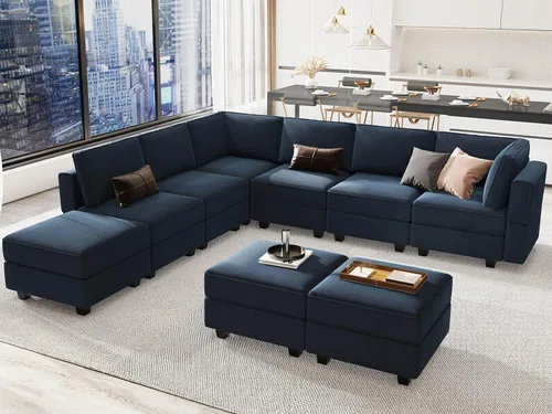 Vista 27 de Belffin Sofá modular modular con asiento de almacenamiento, sofá en forma de U de gran tamaño, sofá modular de terciopelo con terciopelo otomano