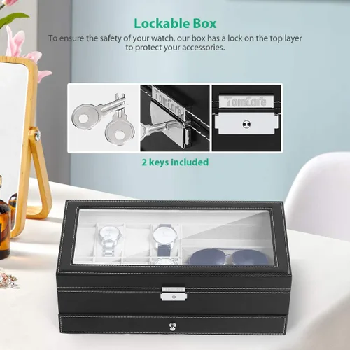 Vista 5 de TomCare Caja de reloj mejorada para reloj organizador de joyas caja de exhibición de joyas cajón de gafas de sol organizador de almacenamiento
