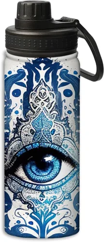 Vista 14 de Botellas de agua aisladas de 18 onzas, con estampado de mal de ojo, botella de agua deportiva aislada de doble pared a prueba de fugas, taza térmica