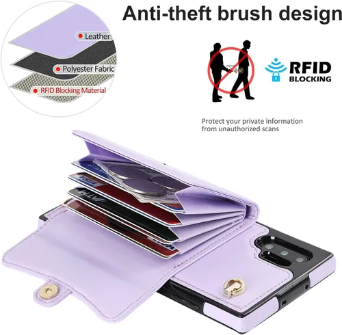 Vista 4 de Asuwish Funda de teléfono para Samsung Galaxy Note 10 5G con bloqueo RFID, tarjetero de crédito, correa cruzada de muñeca, accesorios de cuero