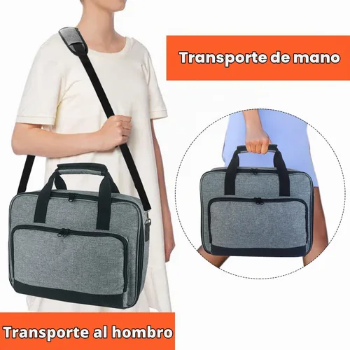 Vista 5 de Boczif - Funda de transporte para proyector, estuche de viaje portátil (gris) con compartimento para portátil y correa de hombro ajustable