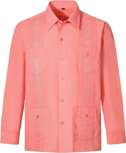 Vista 9 de Camisas guayabera de manga larga para hombre Negro