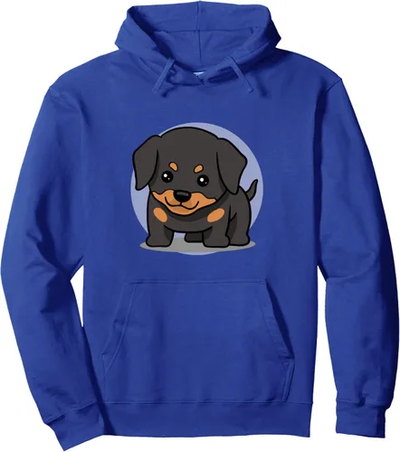 Vista 4 de Bonita sudadera con capucha Kawaii Rottweiler Chibi para amantes de los perros