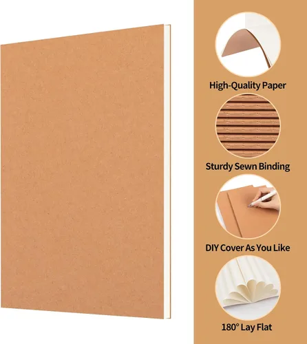 Vista 3 de ALKALO Paquete de 6 cuadernos de papel kraft de cuadrícula A5 a granel, cuadernos de diario, cuadernos de papel cuadriculado A5, 8.3 x 5.5 pulgadas