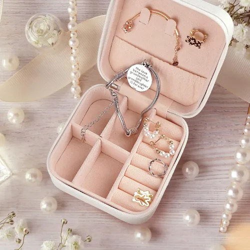 Vista 2 de Joyero personalizado para mujer, joyero de viaje personalizado con nombre, organizador de joyas de viaje para anillos, aretes, collares, regalos