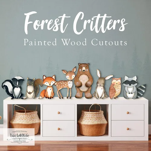 Vista 3 de Back40Life Forest Critters Formas de Animales de Madera Pintada Recortadas (Pequeño (Paquete de 8))