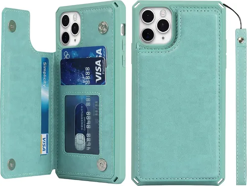 Vista 20 de iCoverCase Funda compatible con iPhone 11 Pro Max con tarjetero para mujer, bloqueo RFID en relieve, piel sintética con correa de muñeca para 11pro