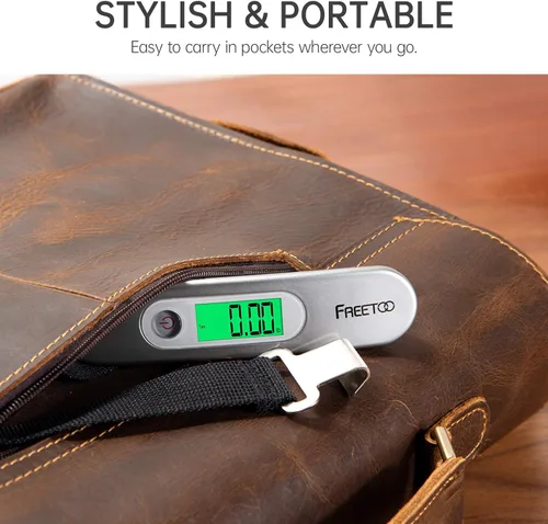 Vista 6 de FREETOO Báscula de equipaje portátil digital para maleta, báscula de viaje con función de tara, capacidad de 110 libras