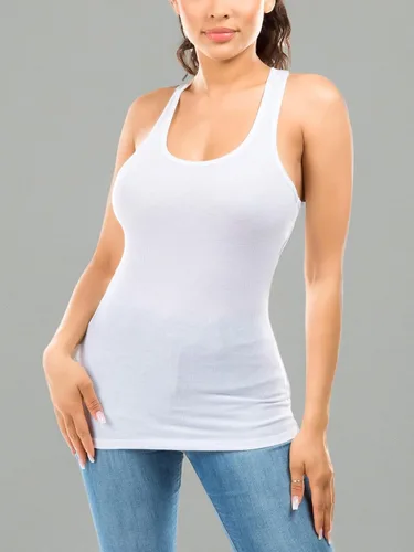Vista 6 de Camisetas sin mangas de algodón acanalado con espalda cruzada para mujer, camisetas básicas de entrenamiento atlético, camisetas sin mangas