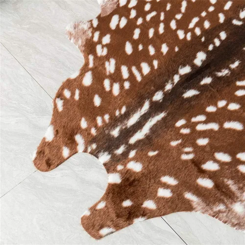 Vista 5 de Deer Rug - Tapete de piel de vaca sintética con estampado de ciervos Sika para sala de estar (6.1 x 5 pies)