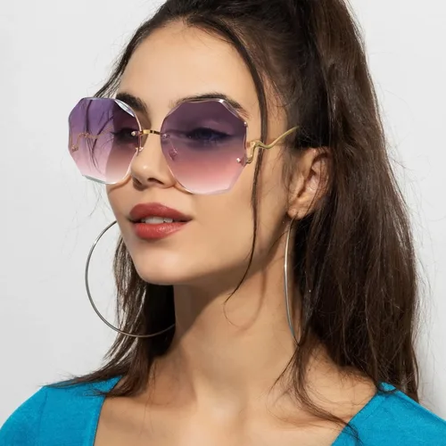 Vista 6 de WOWSUN Y2K - Gafas de sol vintage degradadas sin montura para mujer