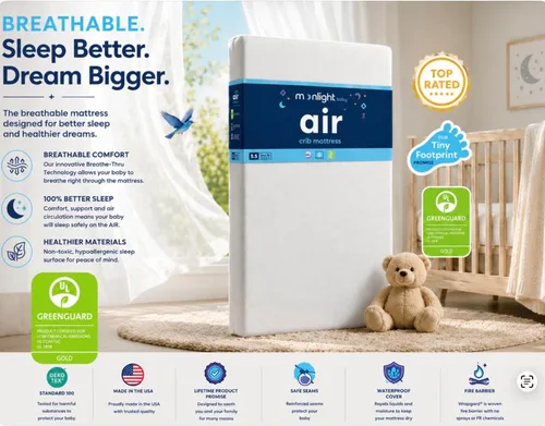 Vista 9 de Colchón para cuna Moonlight Slumber Air – Colchón para bebés y niños pequeños, lavable, de doble cara con diseño de núcleo abierto, sin espuma