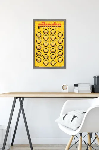 Vista 6 de Trends International Pokémon - Póster de pared de caras de Pikachu, 14.725 x 22.375 pulgadas, versión enmarcada de madera de granero Versión