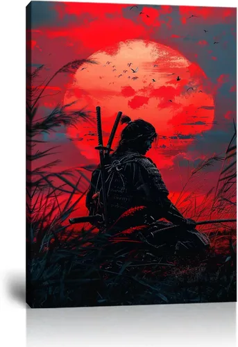 Vista 7 de Arte de pared de samurái japonés para sala de estar y dormitorio, impresiones en lienzo japonesas, póster samurái, arte enmarcado listo para colgar