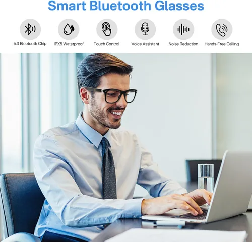 Vista 2 de GenXenon - Lentes inteligentes Bluetooth, gafas de audio Bluetooth para mujeres y hombres, sonido de oído abierto con micrófono y altavoces, manos